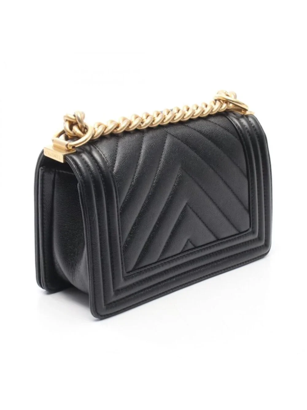 Chanel Shoulder Bag Boy Small Black Caviar Leather Boy Stitch Chain